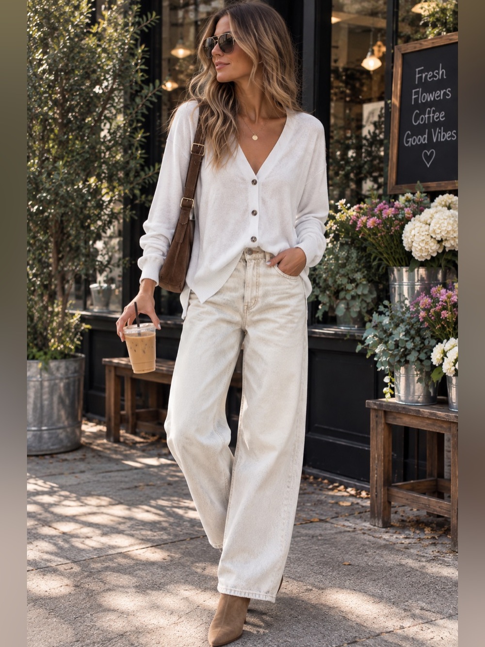 White V-Neck Button-Front Women’s Sweater